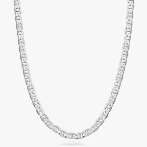 Italian Solid 925 Sterling Silver Diamond-Cut Flat Mariner Link Chain Necklace
